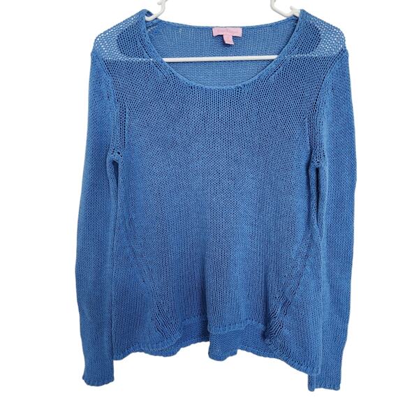 Lilly Pulitzer Crochet Blue Sweater S Beach Vacation Resortwear Knit - Picture 1 of 6
